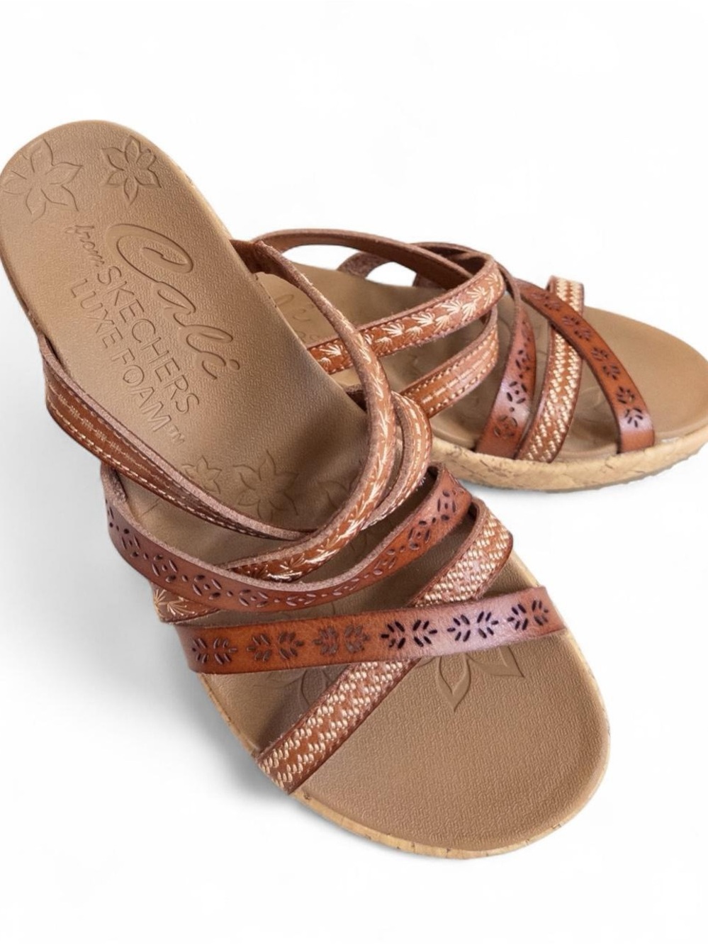 Cali by Skechers Luxe Foam Strappy Wedge Sandals | Cork Wedge | Sz 8